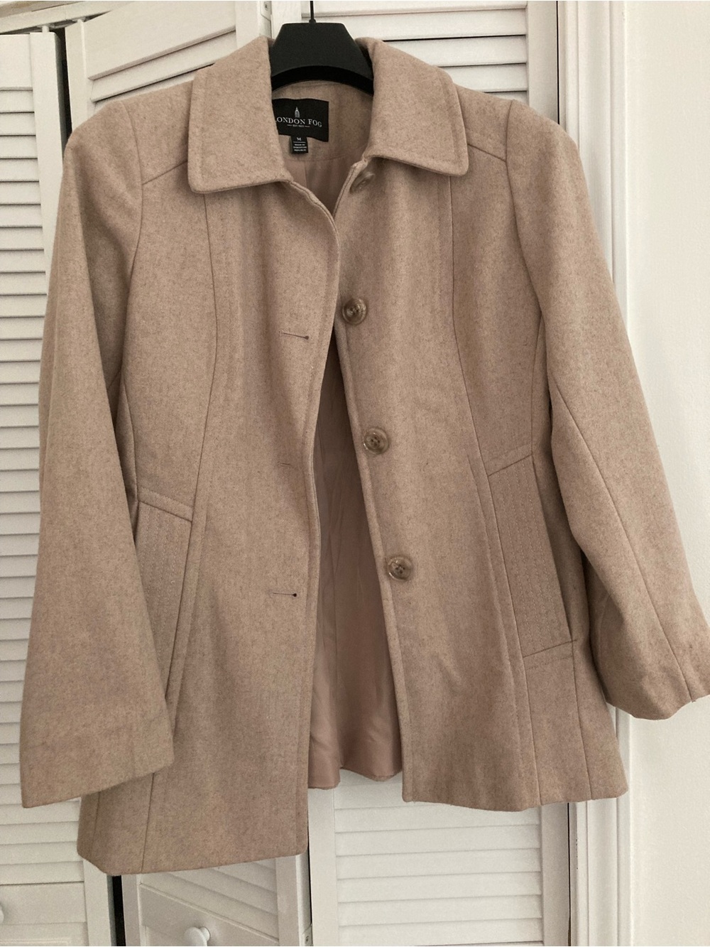 London Fog Women's Tan Beige Wool-Blend Pea Coat